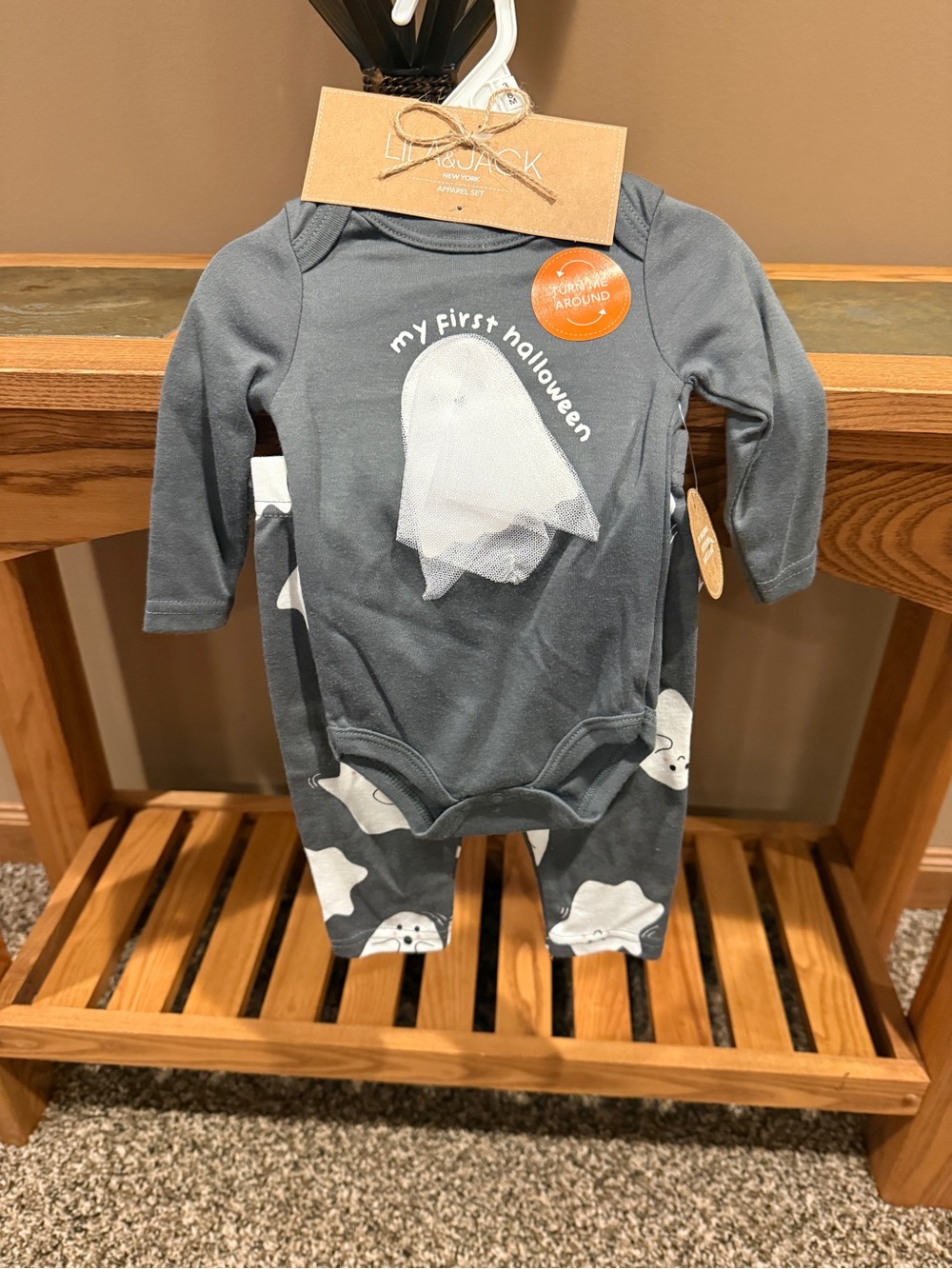 Kids Two-Piece Long Sleeve Bodysuit - Gray "My First Halloween"